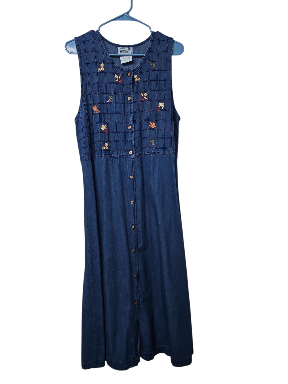 Y2K Way To Go Jean Denim Button Up Sleeveless Dress 100% Cotton Sz L Womens
